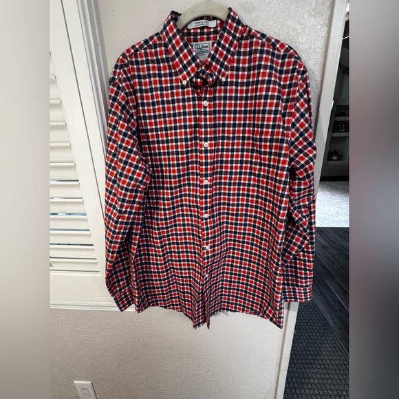 L.L. Bean Casual Button Down Plaid Shirt in Blue and Orange - Picture 1 of 5
